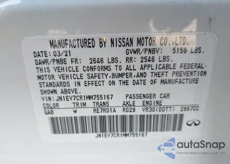 2021 Infiniti Q50 Sensory Awd из США, поврежденный, VIN JN1EV7CR1MM755167